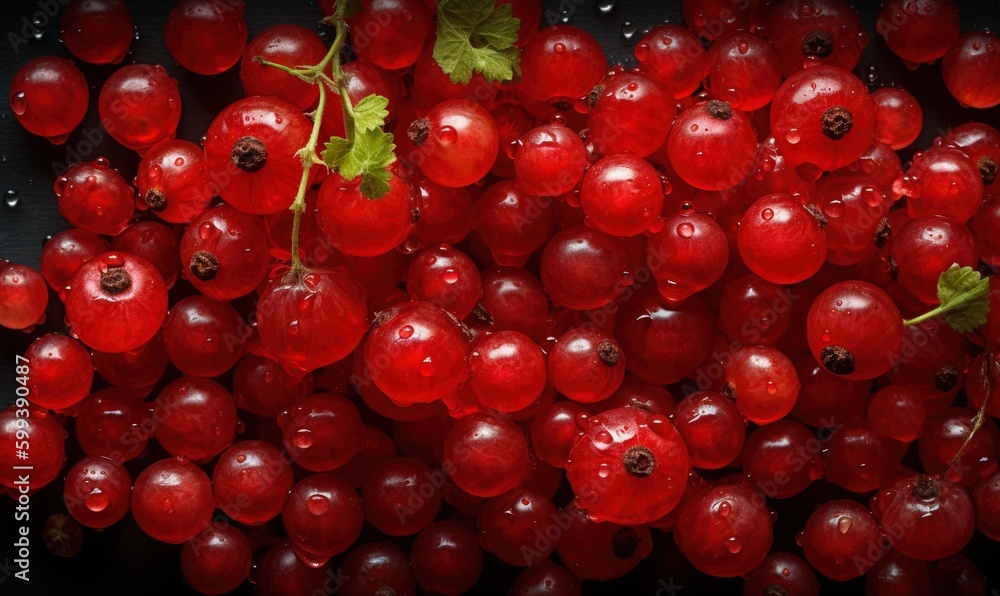 a bunch of red grapes with water droplets on them and a green leaf. generative ai a bunch of red grapes with water droplets on them and a green leaf. generative ai