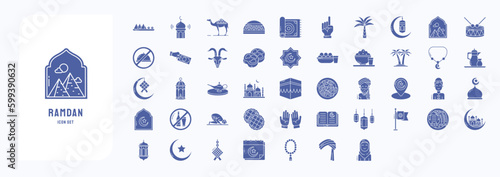 A collection sheet of solid icons for Ramadan, including icons like Iftar, Masque, Pray and more