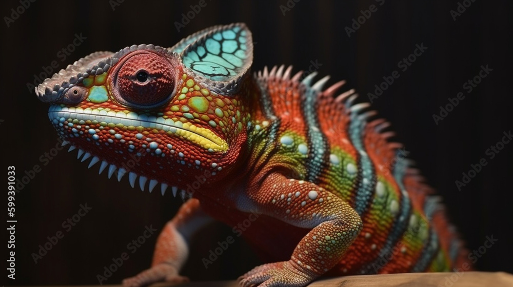 Fototapeta premium closeup of a colorful chameleon lizard Generative AI