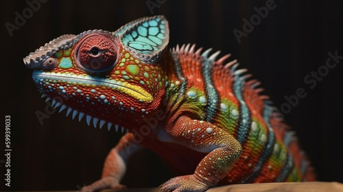 closeup of a colorful chameleon lizard Generative AI