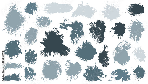 Acrylic dust brushstroke vector set. Hand drawn smudge blotch modern elements. Blob splash sale label backdrop group. Brushstroke watercolor splashes design.