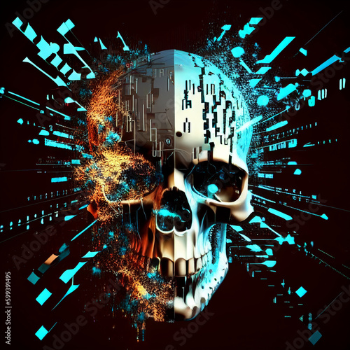 Eksplodująca czaszka, wygenerowane przez AI
