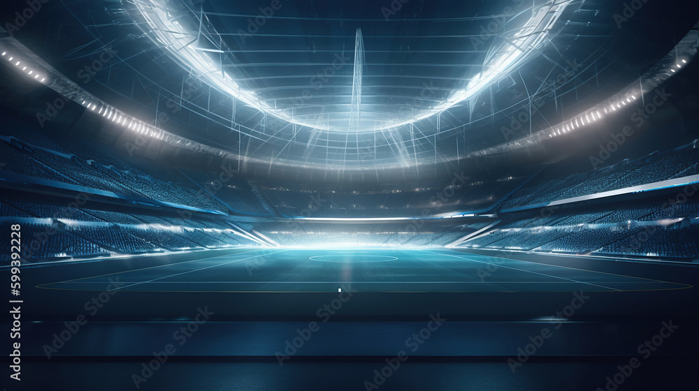 futuristic stadium with lights shining on it. Generative Ai