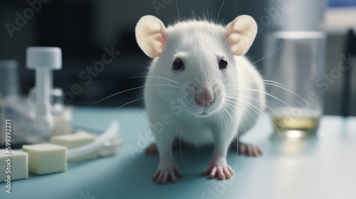 Cute white rat in research laboratory Generative AI