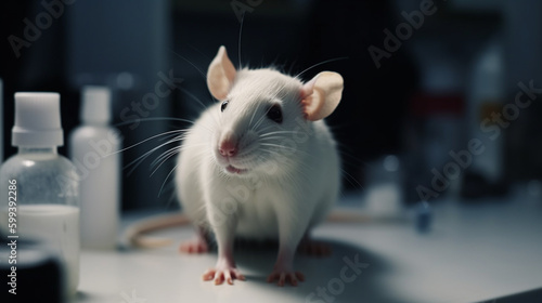 Cute white rat in research laboratory Generative AI