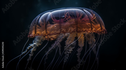 Jelly fish in the aquarium on the dark background Generative AI
