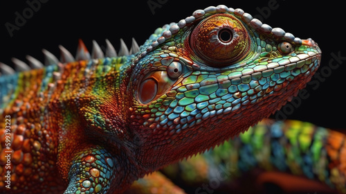 Kaleidoscopic lizard in closeup Generative AI