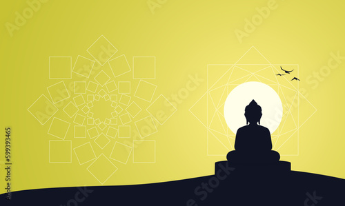 Happy buddha purnima. happy vesak day. happy guru purnima. siddhartha gautama puja day celebration vector illustration. buddha silhouette design.buddha day and night vector images wishes and greeting 
