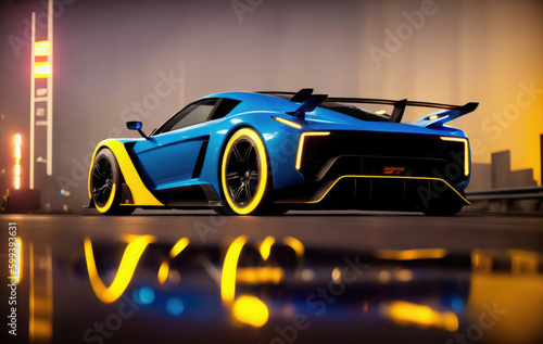 Sports car on the road with motion blur background. AI Generated/AI Generative © VINSI