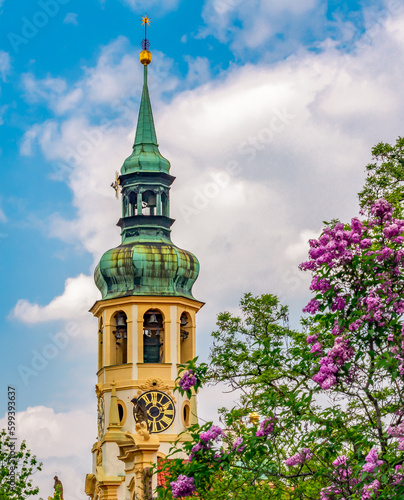 Tower of Loreta monastery in spring, Prague, Czech Republic photo