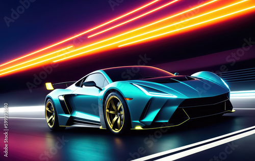 Sports car on the road with motion blur background. AI Generated/AI Generative © VINSI