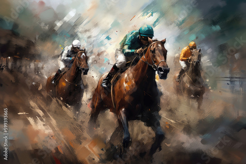 Fotografiet Colorful Abstract racing horse with jockey