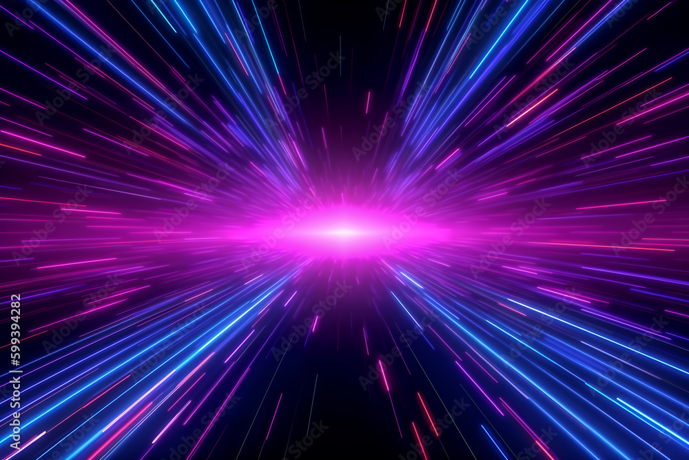Speed of light,  neon background. Pink blue glowing lines in motion. Digital background, wallpaper 