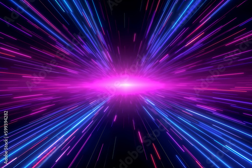 Speed of light, neon background. Pink blue glowing lines in motion. Digital background, wallpaper 