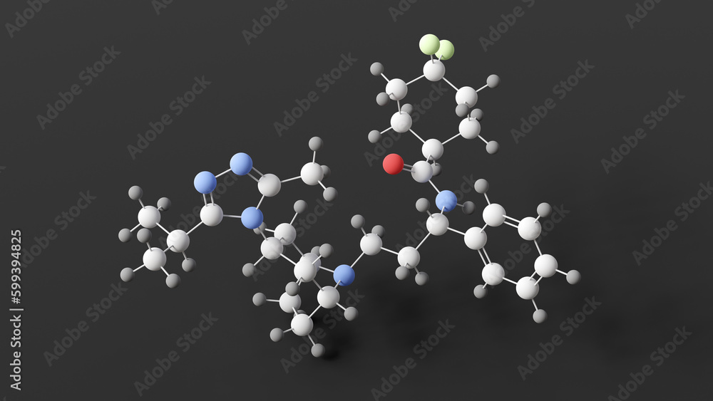 maraviroc molecule, molecular structure, hiv entry and fusion inhibitor, ball and stick 3d model, structural chemical formula with colored atoms maraviroc molecule, molecular structure, hiv entry and fusion inhibitor, ball and stick 3d model, structural chemical formula with colored atoms