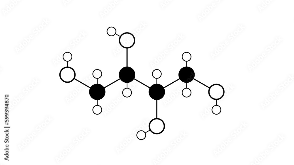 erythritol molecule, structural chemical formula, ball-and-stick model, isolated image sugar alcohol erythritol molecule, structural chemical formula, ball-and-stick model, isolated image sugar alcohol
