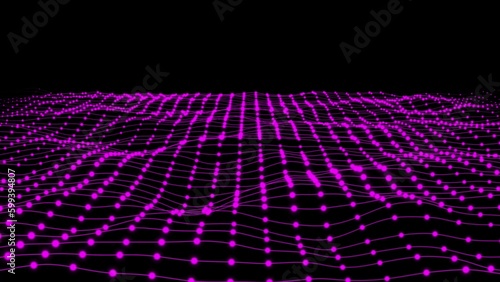 Wave particles background. Abstract digital particle wave and lights animation cyber or technology bg. Abstract animated particles bg. Festive backdrop for advertise  text. 3D render