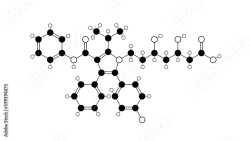 atorvastatin molecule, structural chemical formula, ball-and-stick model, isolated image Lipitor