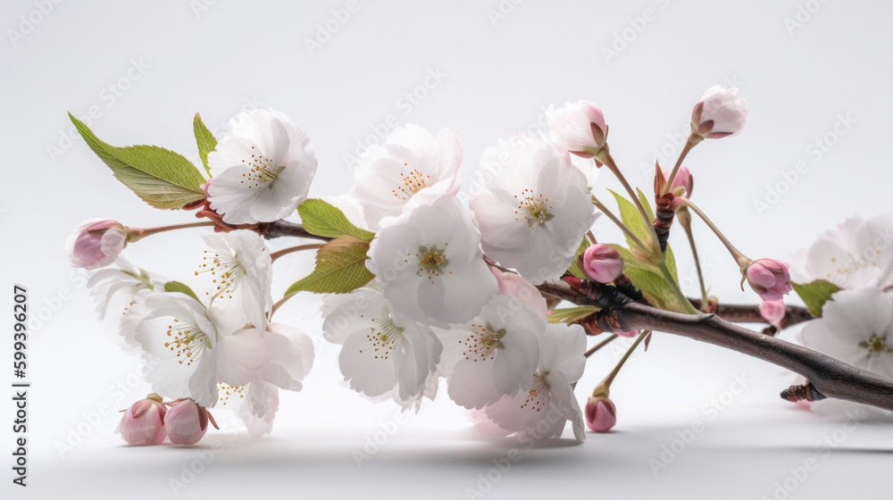 Delicate Cherry Blossoms on a White Background. Generative AI Delicate Cherry Blossoms on a White Background. Generative AI