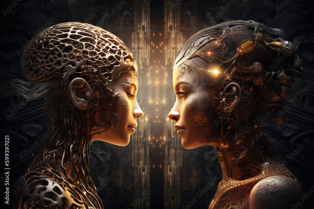 Sci-fi artificial intelligence in love with each other AI generative Sci-fi artificial intelligence in love with each other AI generative