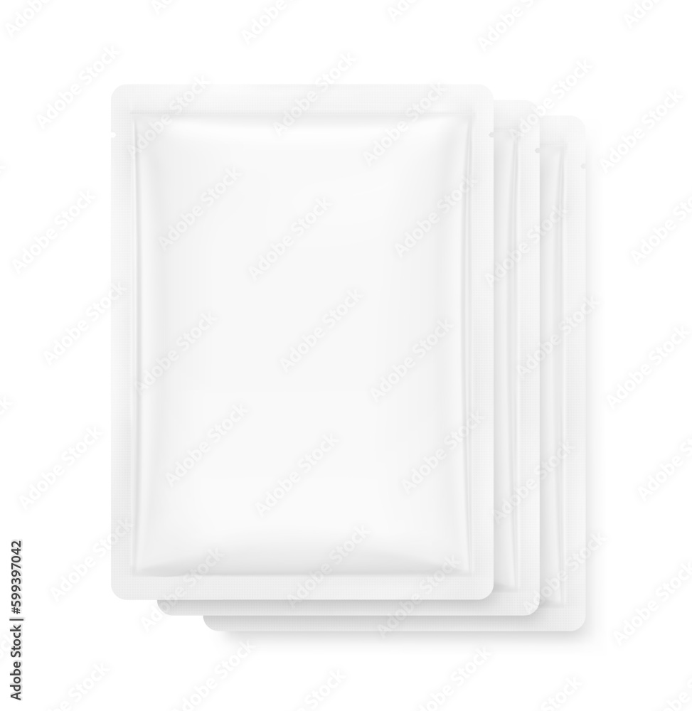 High realistic sachet mockup set. Vector illustration isolated on white background. Packaging for cosmetic, food, pet. Ready for your design. EPS10. High realistic sachet mockup set. Vector illustration isolated on white background. Packaging for cosmetic, food, pet. Ready for your design. EPS10.