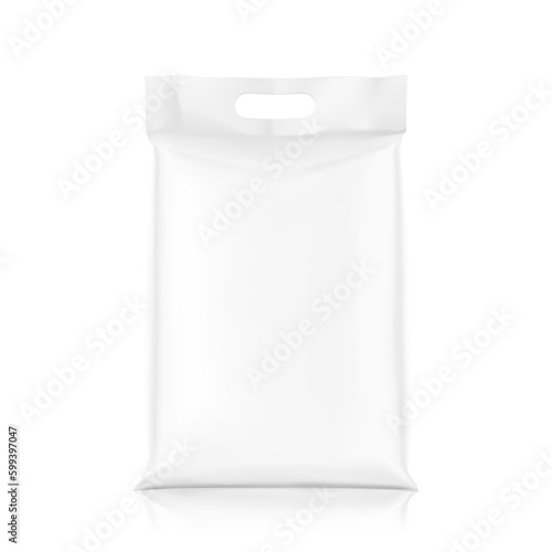 Pouch bag with handle isolated on white background. Vector illustration. Front view. Can be use for template your design, presentation, promo, ad. EPS10.