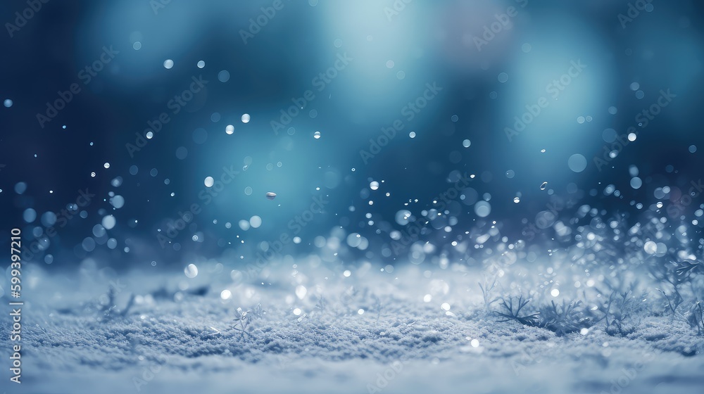 Winter background with snowflakes and bokeh lights. Christmas background. Copy space for text. Copy space. Space for text.  Generative Ai, Generative, AI