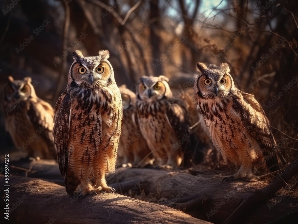 Group of Owl in natural habitat (generative AI) Group of Owl in natural habitat (generative AI)