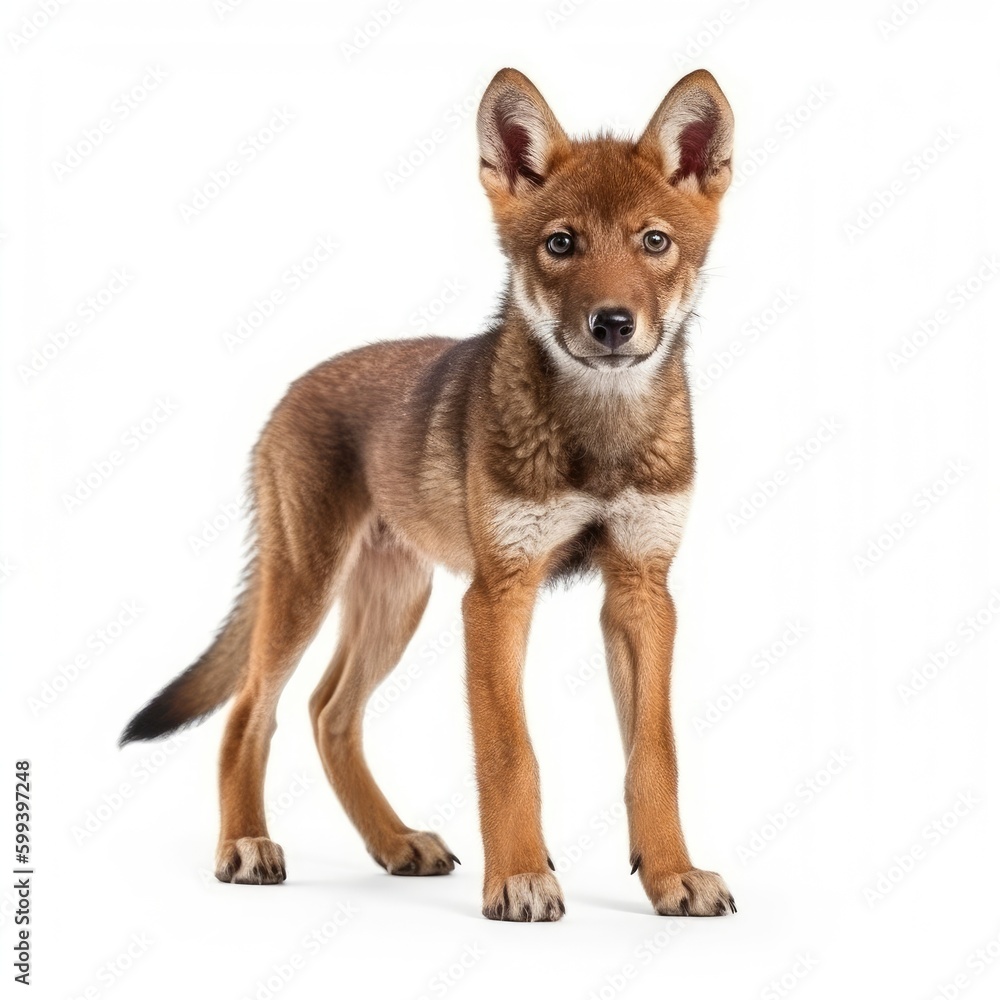 Baby Red Wolf isolated on white (generative AI)