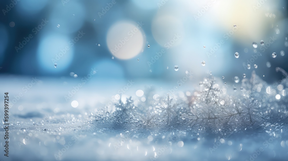 Winter background with snowflakes and bokeh lights. Christmas background. Copy space for text. Copy space. Space for text.  Generative Ai, Generative, AI