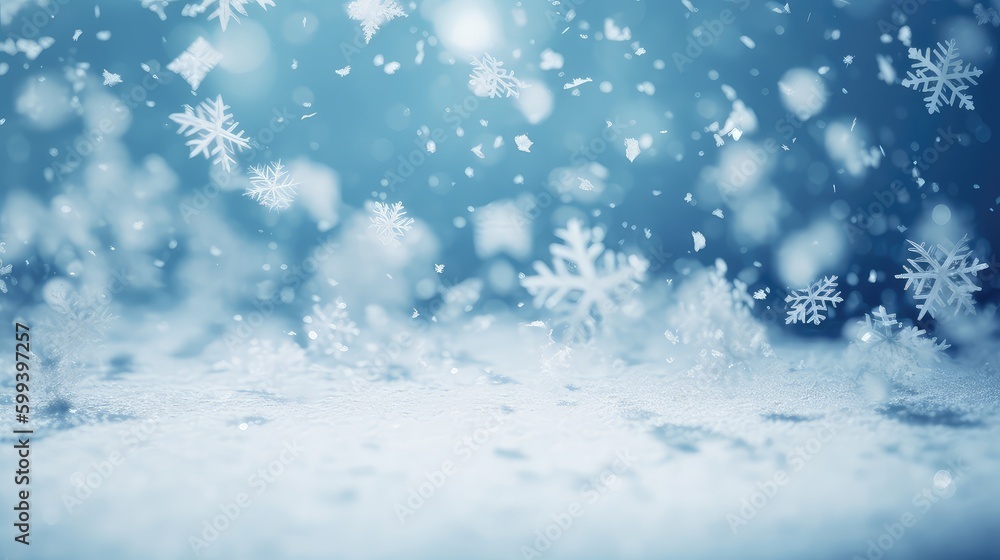 Winter background with snowflakes and bokeh lights. Christmas background. Copy space for text. Copy space. Space for text. Generative Ai, Generative, AI Winter background with snowflakes and bokeh lights. Christmas background. Copy space for text. Copy space. Space for text. Generative Ai, Generative, AI