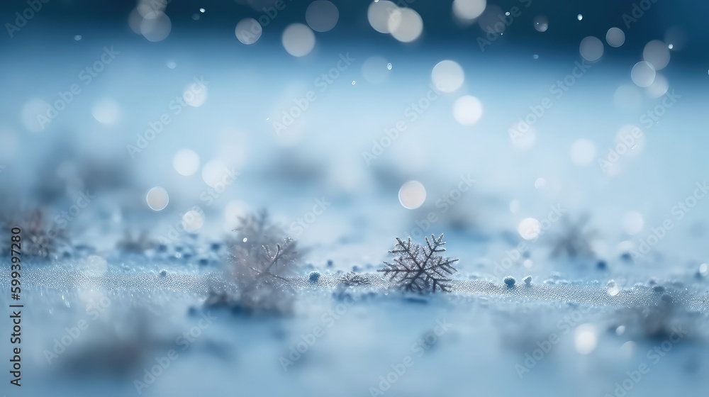 Winter background with snowflakes and bokeh lights. Christmas background. Copy space for text. Copy space. Space for text. Generative Ai, Generative, AI
