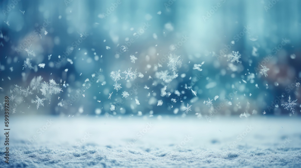 Winter background with snowflakes and bokeh lights. Christmas background. Copy space for text. Copy space. Space for text.  Generative Ai, Generative, AI