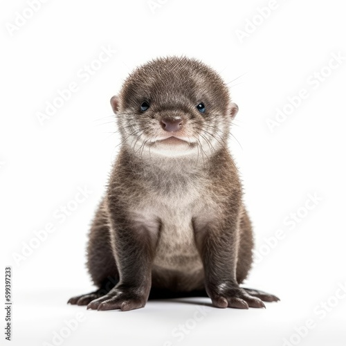 Baby Otter isolated on white (generative AI) © HandmadePictures