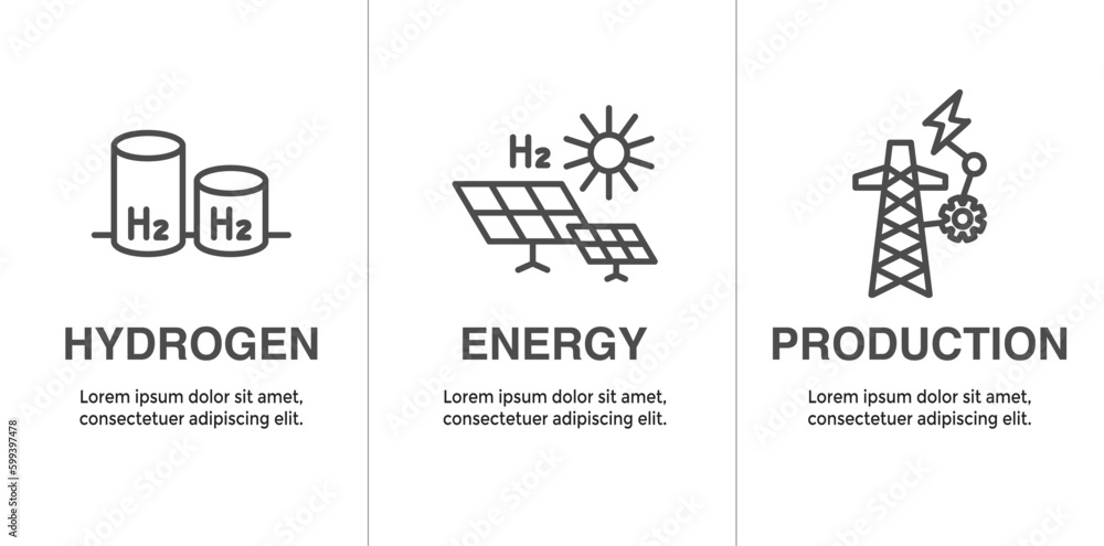 Clean Hydrogen Production as Green Energy Icon Set Clean Hydrogen Production as Green Energy Icon Set