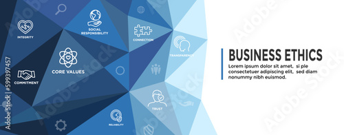 Business Ethics Web Banner and Icon Set with Honesty, Integrity, Commitment, and Decision