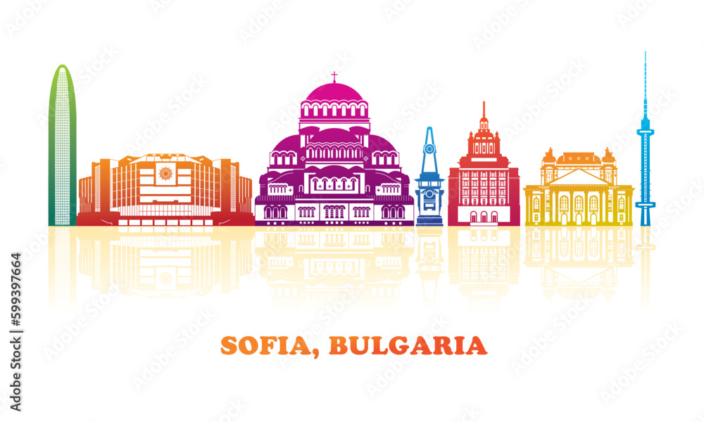 Colourfull Skyline panorama of city of Sofia, Bulgaria - vector illustration