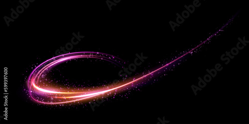 Abstract light lines of movement and speed in gold and pink. Light everyday glowing effect. semicircular wave, light trail curve swirl, optical fiber incandescent png. 
