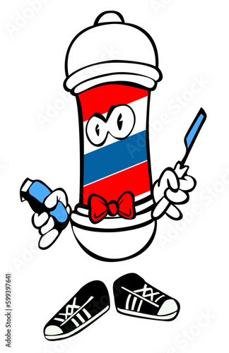 Barber caramel character with razor and blade