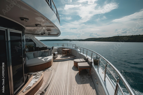 Luxury Yacht Life: Relaxing and Beautiful Sea Views from luxury boat - Generative Ai © Haris