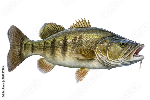  an isolated Largemouth Bass swimming, freshwater sportfishing, bass lures, bait, fishing-themed, photorealistic illustrations on a transparent background cutout in PNG. Generative AI photo