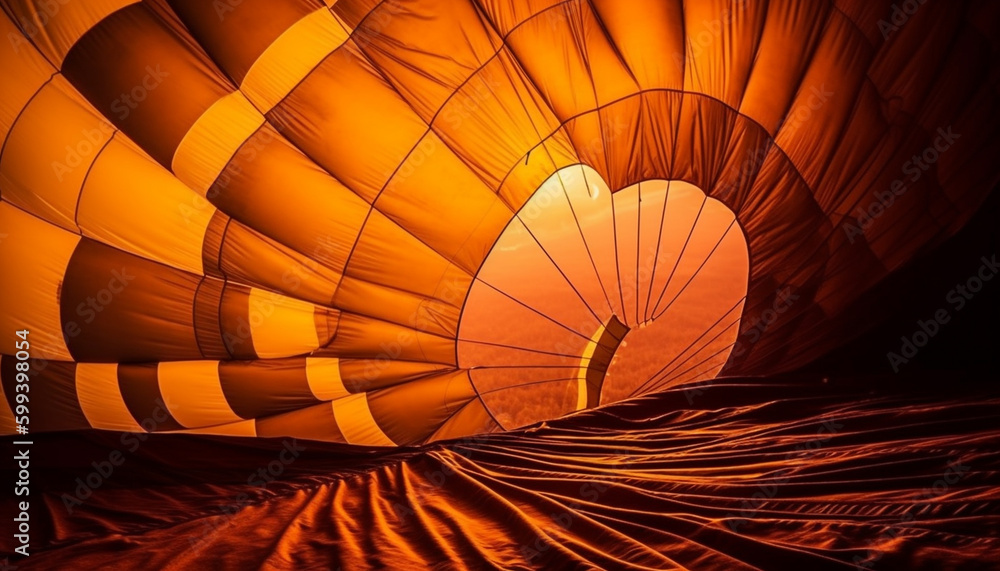 Obraz premium Vibrant hot air balloon flying over landscape generated by AI