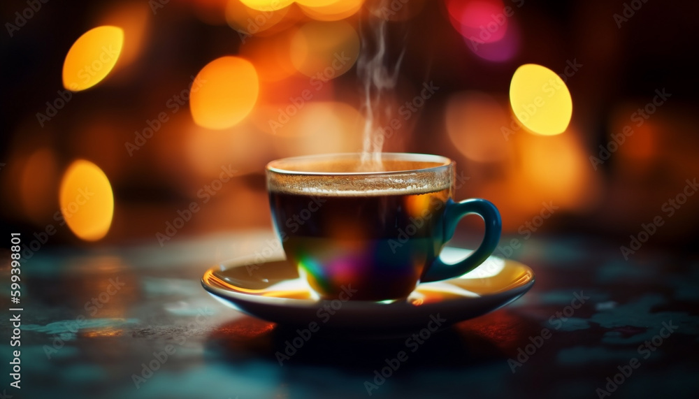 Frothy cappuccino on wooden table, perfect relaxation generated by AI Frothy cappuccino on wooden table, perfect relaxation generated by AI