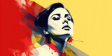 Portrait of a woman, glamour style, on yellow and red background, pop art style, generative ai illustration