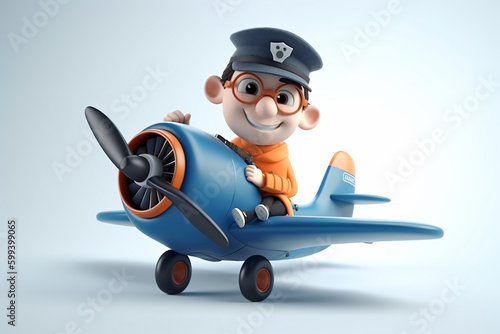 cartoon character of a pilot fly a plane Generative AI