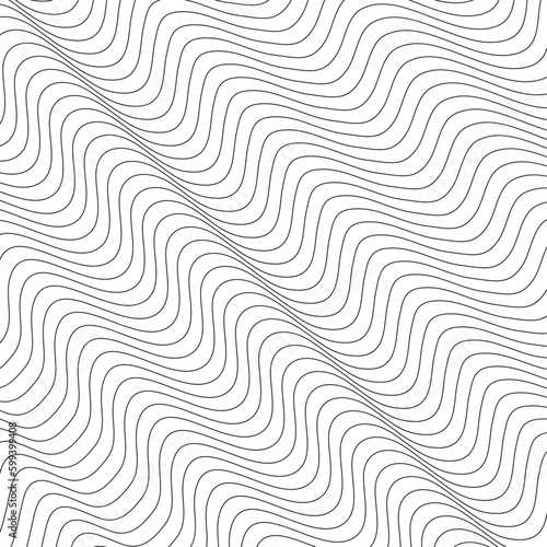 Psychedelic lines. Abstract pattern. Texture with wavy, curves stripes. Optical art background. Wave design black and white. Vector illustration