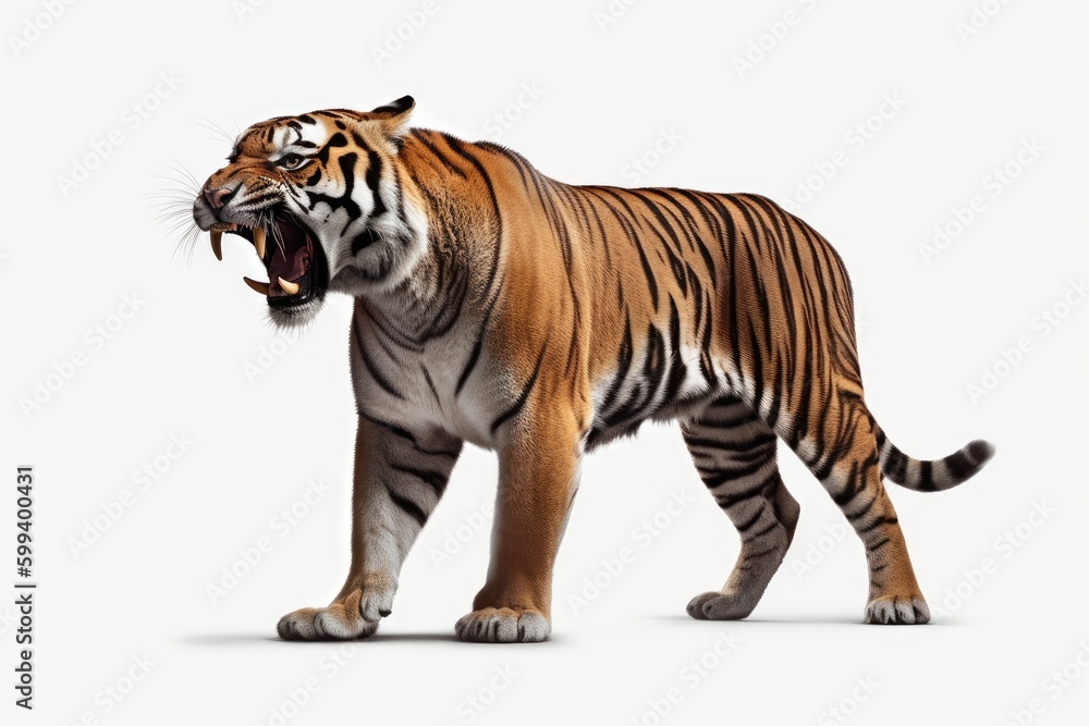 Fototapeta premium fierce tiger roaring with its mouth wide open Generative AI