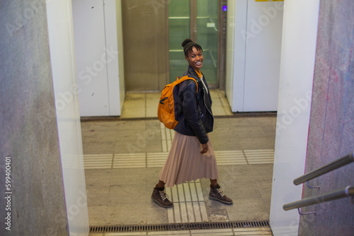 African girl train station