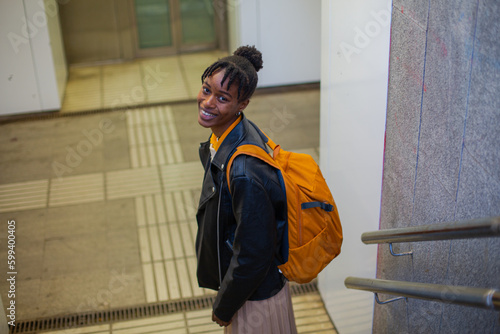 African girl train station