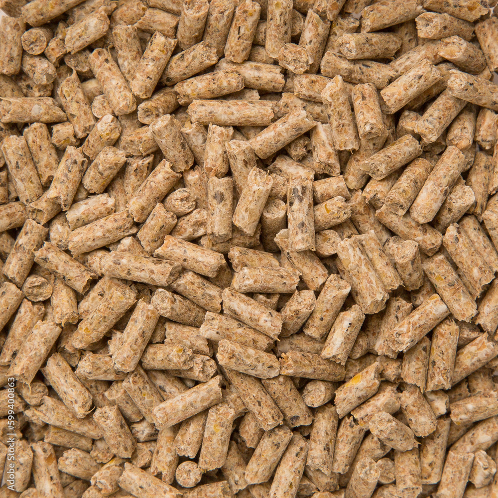 Close-Up Looped Rotation of Compacted Wooden Sawdust Pellets - Natural Cat Litter Filler or Organic Fuel. Big, Long Brown Pebbles. Products for Pets Close-Up Looped Rotation of Compacted Wooden Sawdust Pellets - Natural Cat Litter Filler or Organic Fuel. Big, Long Brown Pebbles. Products for Pets